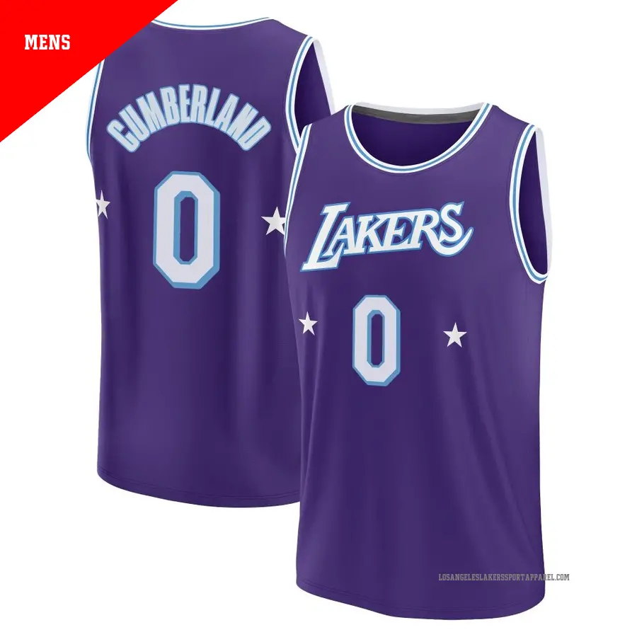 ＃0 Men's Jarron Cumberland Los Angeles Lakers 2021/22 Fast Break Purple Replica City Edition Jersey