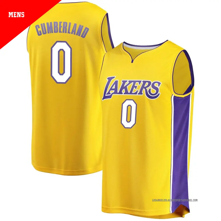 ＃0 Men's Jarron Cumberland Los Angeles Lakers Gold Fast Break Jersey Icon Edition