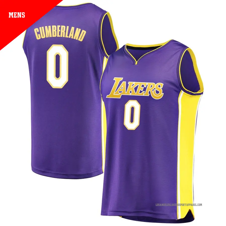 ＃0 Men's Jarron Cumberland Los Angeles Lakers Purple Fast Break Jersey Statement Edition