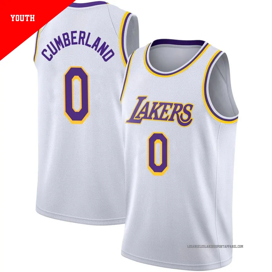 ＃0 Youth Jarron Cumberland Los Angeles Lakers 2020/21 Swingman White JerseyAssociation Edition