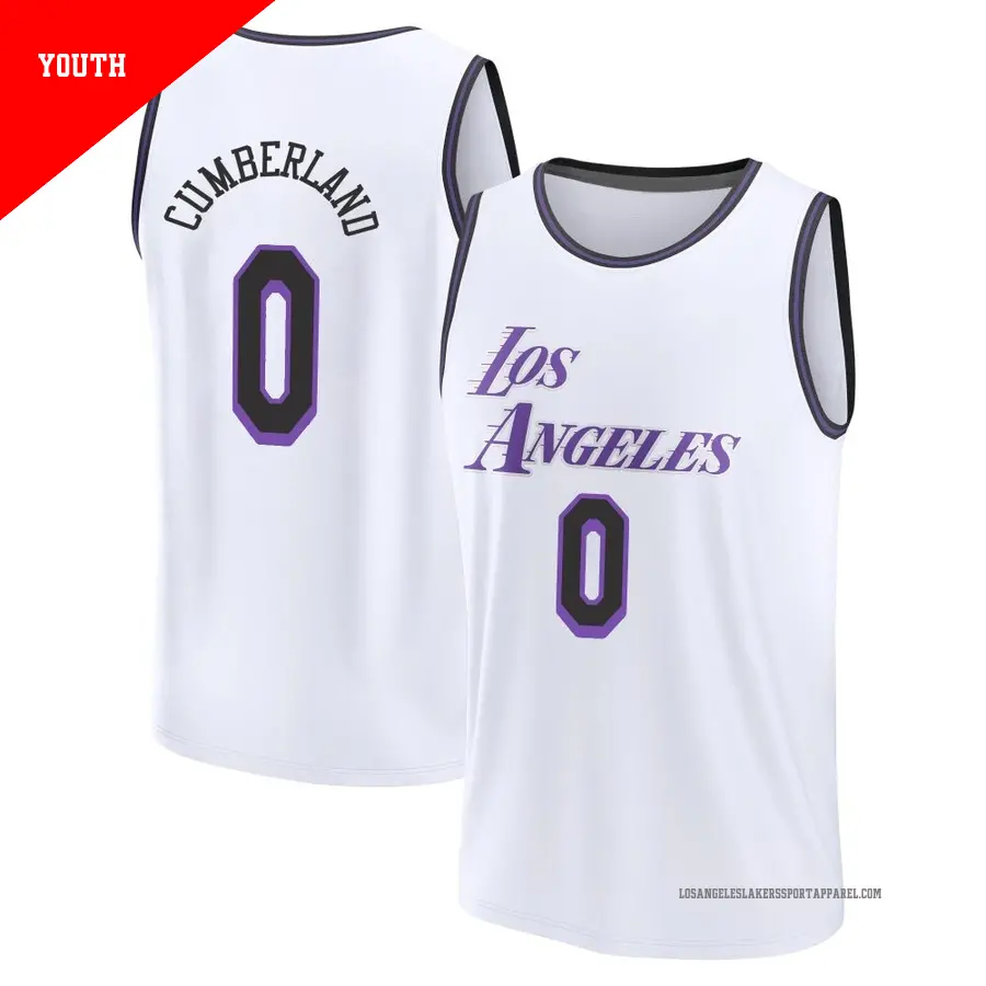 ＃0 Youth Jarron Cumberland Los Angeles Lakers 2022/23 Fast Break White City Edition Jersey