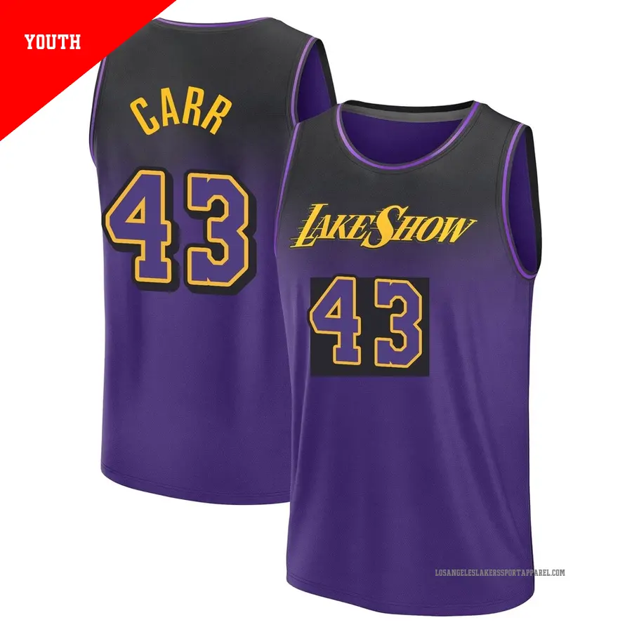 ＃43 Youth Cameron Carr Los Angeles Lakers 2024/25 Fast Break Purple City Edition Jersey